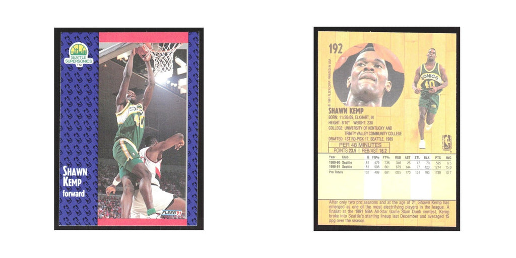 1991 Fleer Shawn Kemp Seattle SuperSonics #192