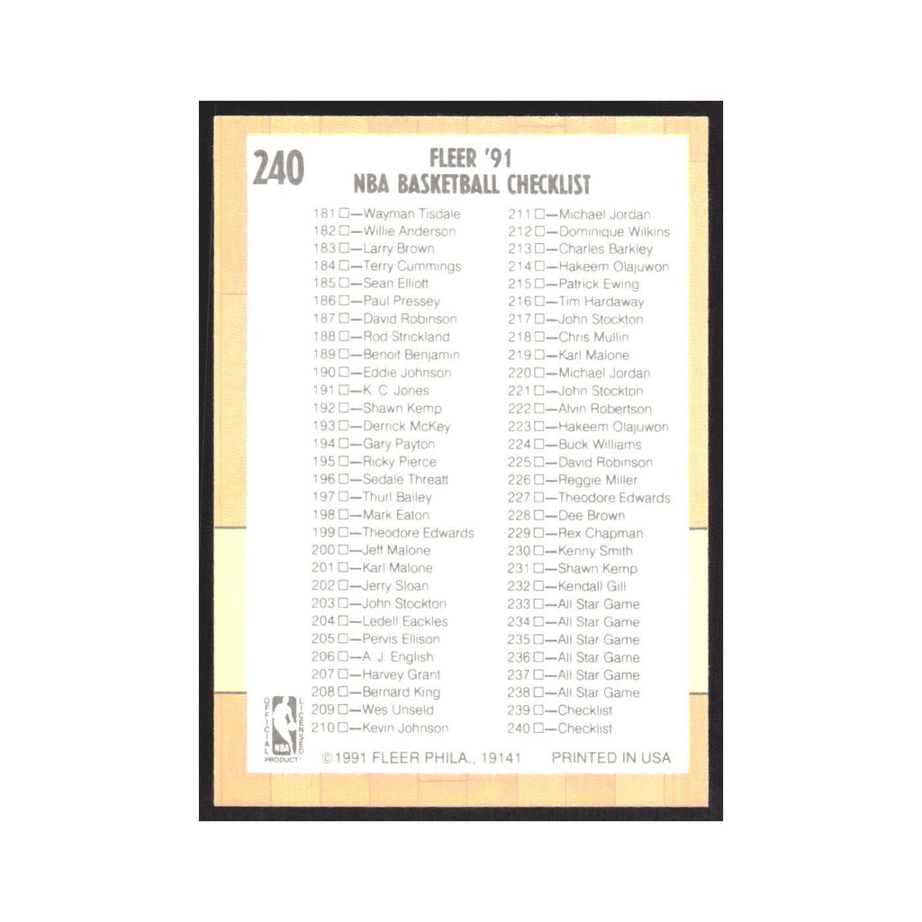1991 Fleer Checklist 121-240 #240