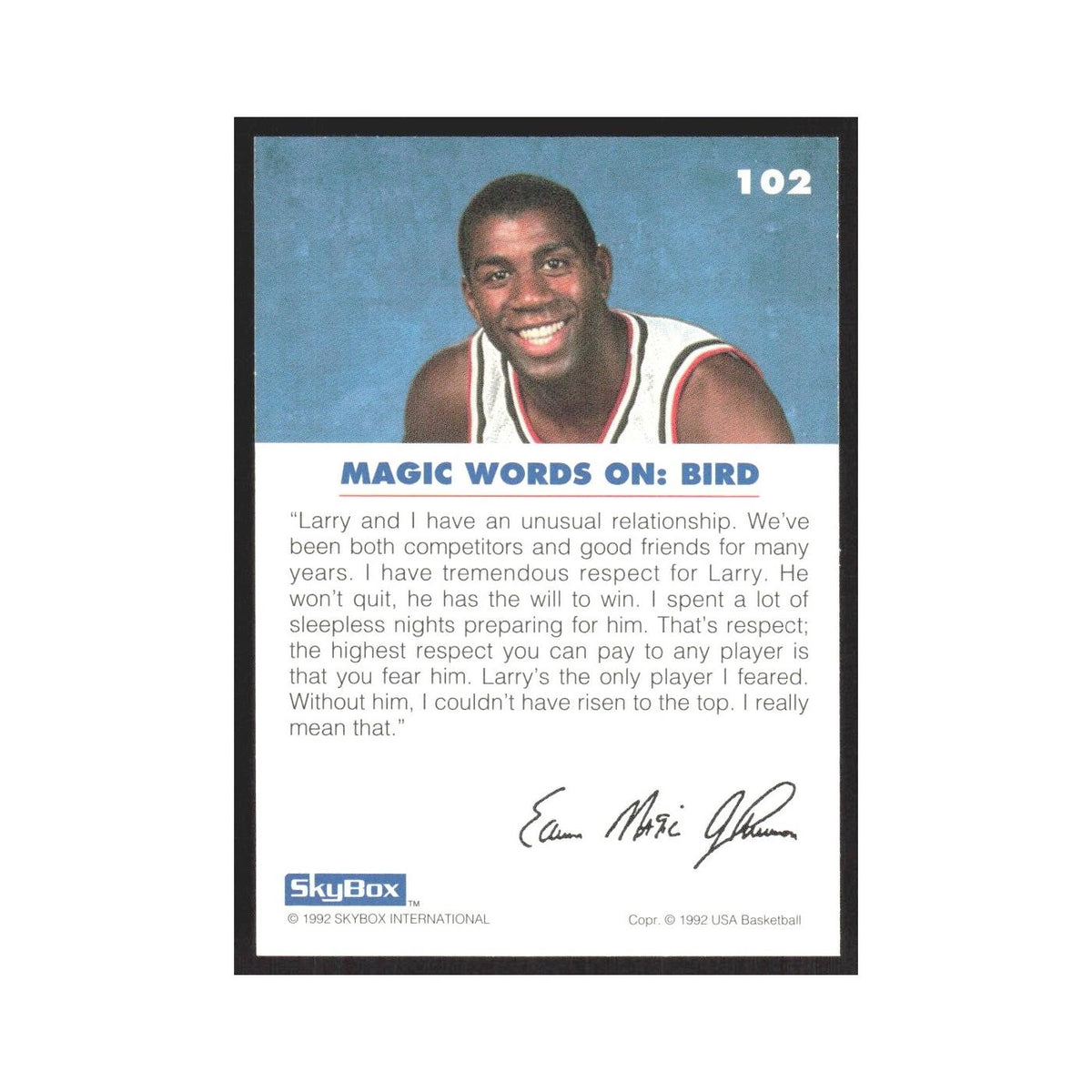 1992 SkyBox USA Magic on Bird Celtics #102
