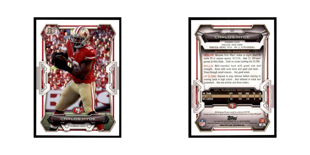2015 Bowman Carlos Hyde Football Cards #96