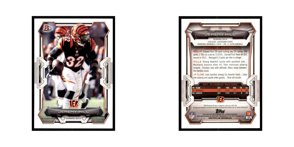 2015 Bowman Jeremy Hill Football Cards #78
