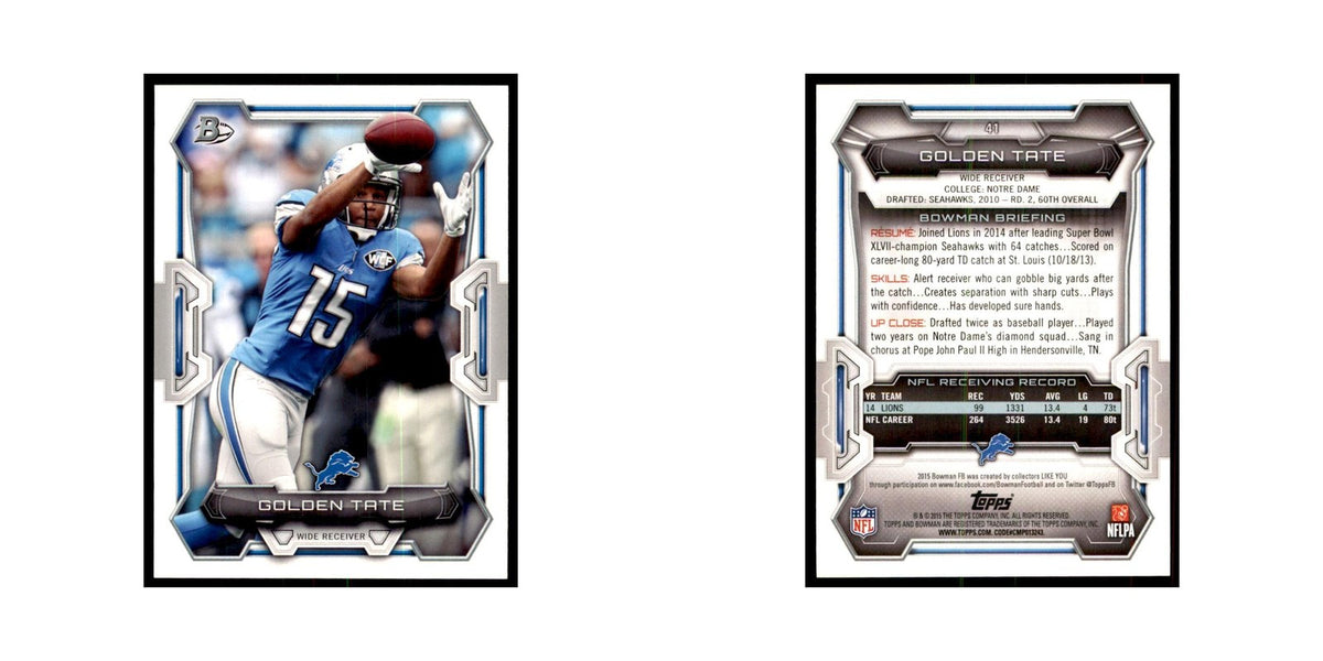 2015 Bowman Golden Tate Football Cards #41