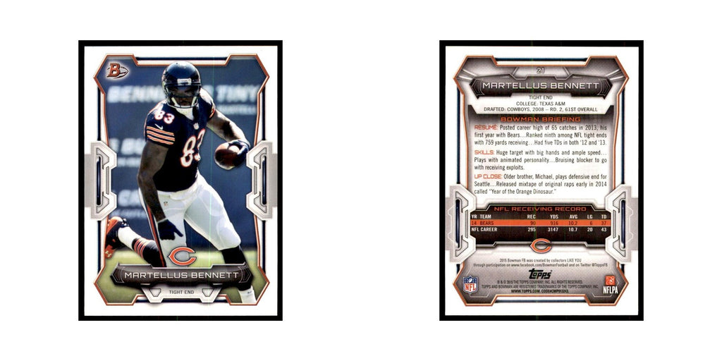 2015 Bowman Martellus Bennett Football Cards #21