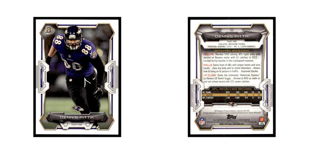 2015 Bowman Dennis Pitta Football Cards #19