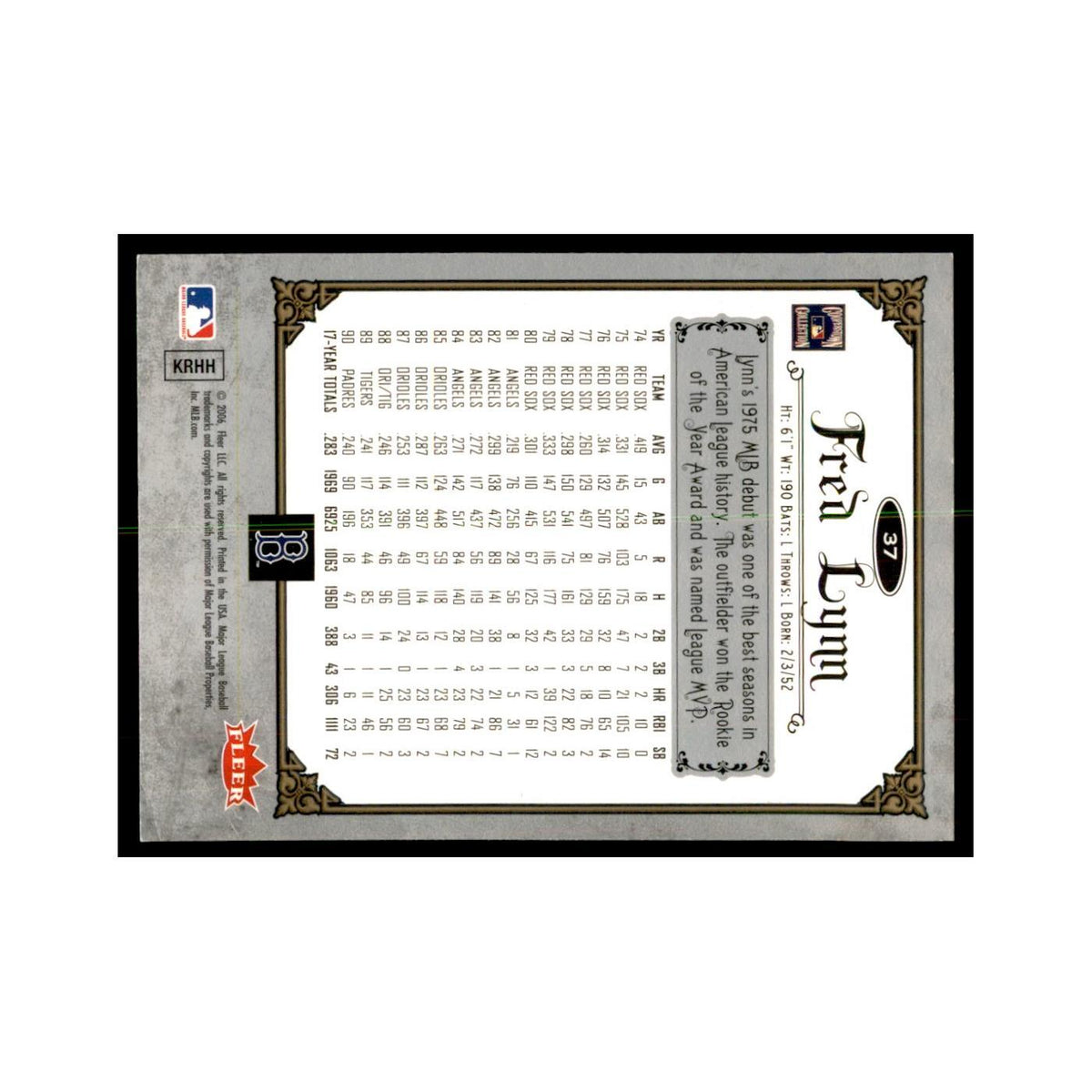 2006 Fleer Greats of the Game Fred Lynn Baseball Cards #37