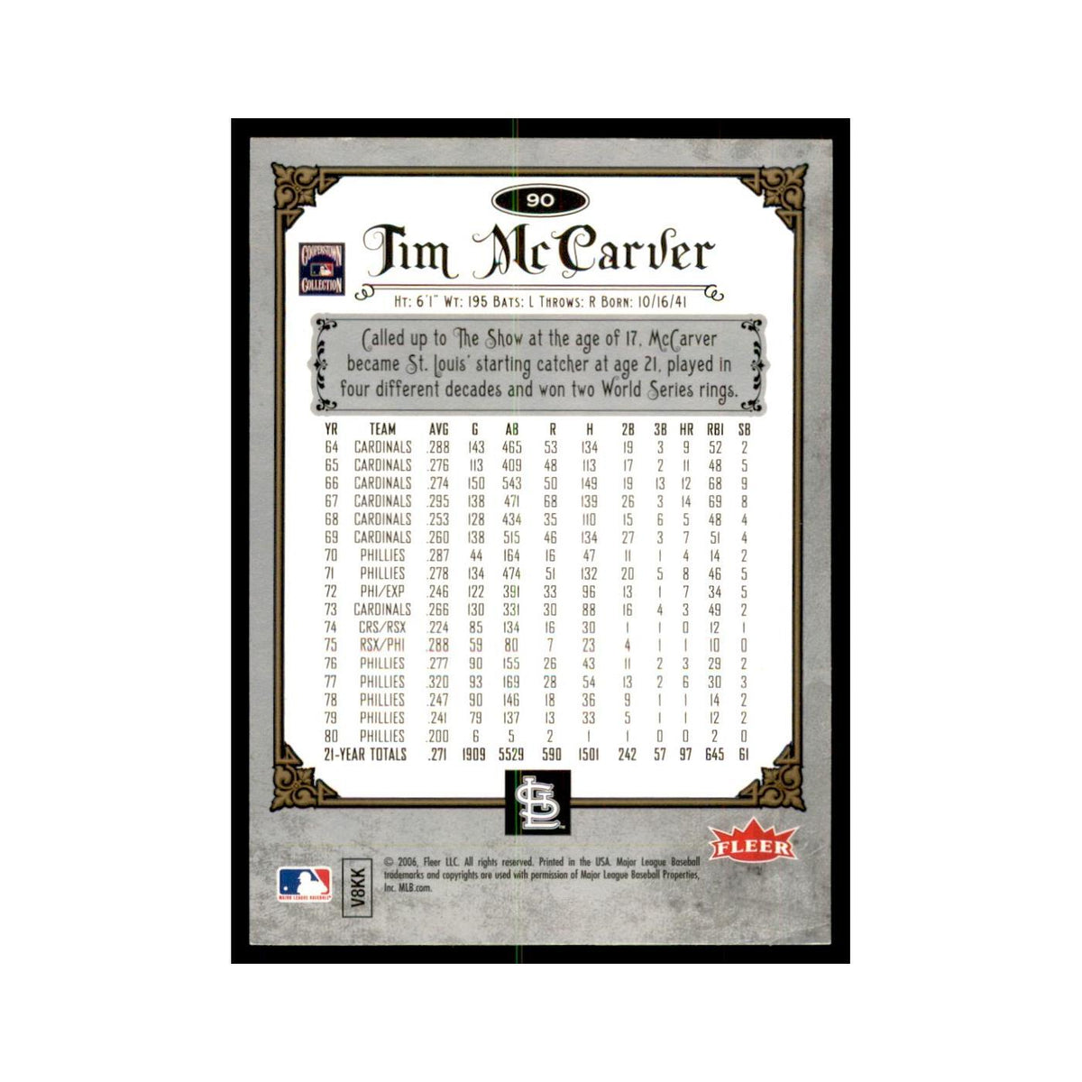 2006 Fleer Greats of the Game Tim McCarver Baseball Cards #90