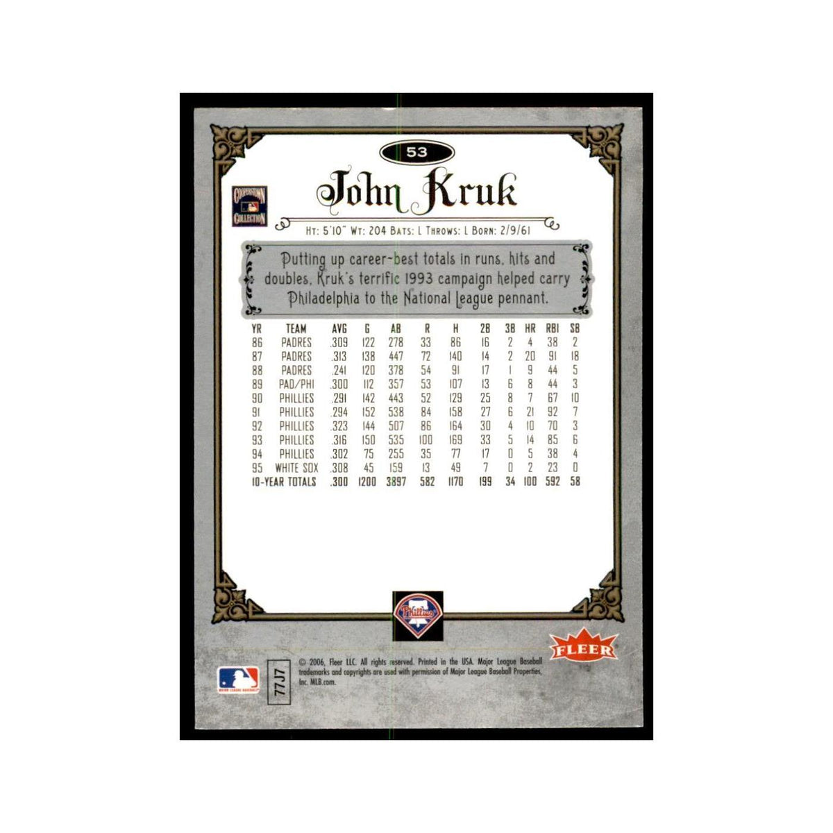 2006 Fleer Greats of the Game John Kruk Baseball Cards #53