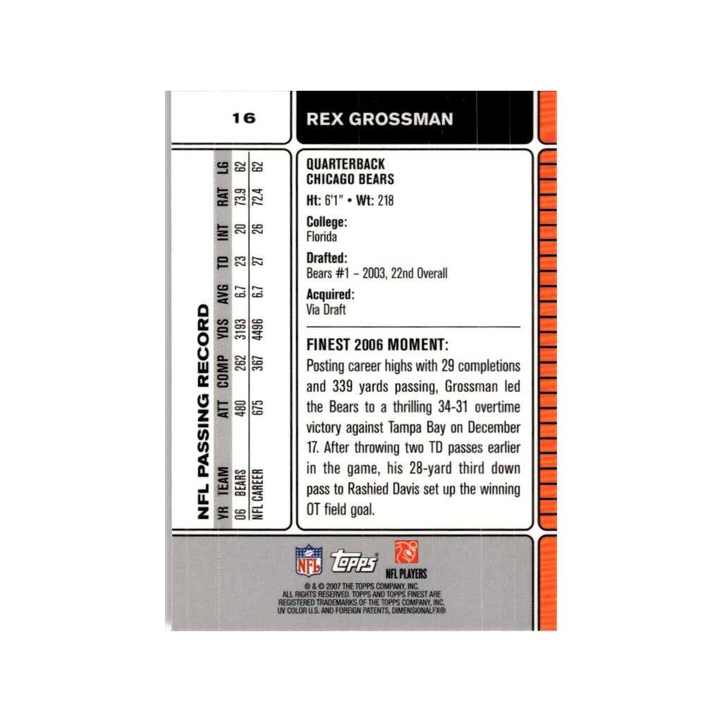 Rex Grossman 2007 Topps Finest #16 Football Card NM