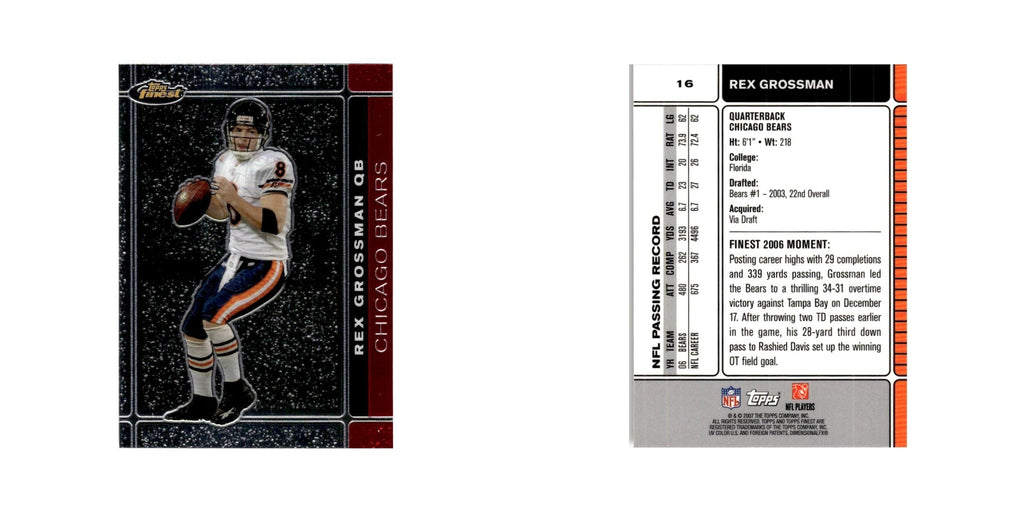 Rex Grossman 2007 Topps Finest #16 Football Card NM