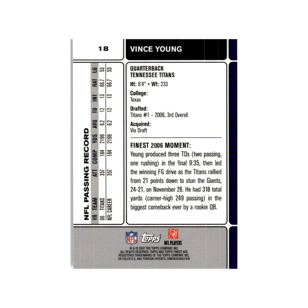 Vince Young 2007 Topps Finest #18 Football Card NM