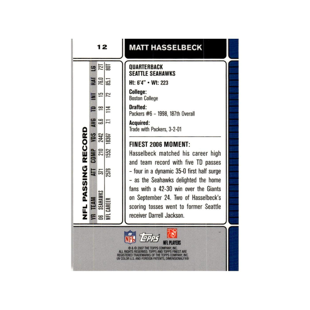 Matt Hasselbeck 2007 Topps Finest #12 Football Card NM