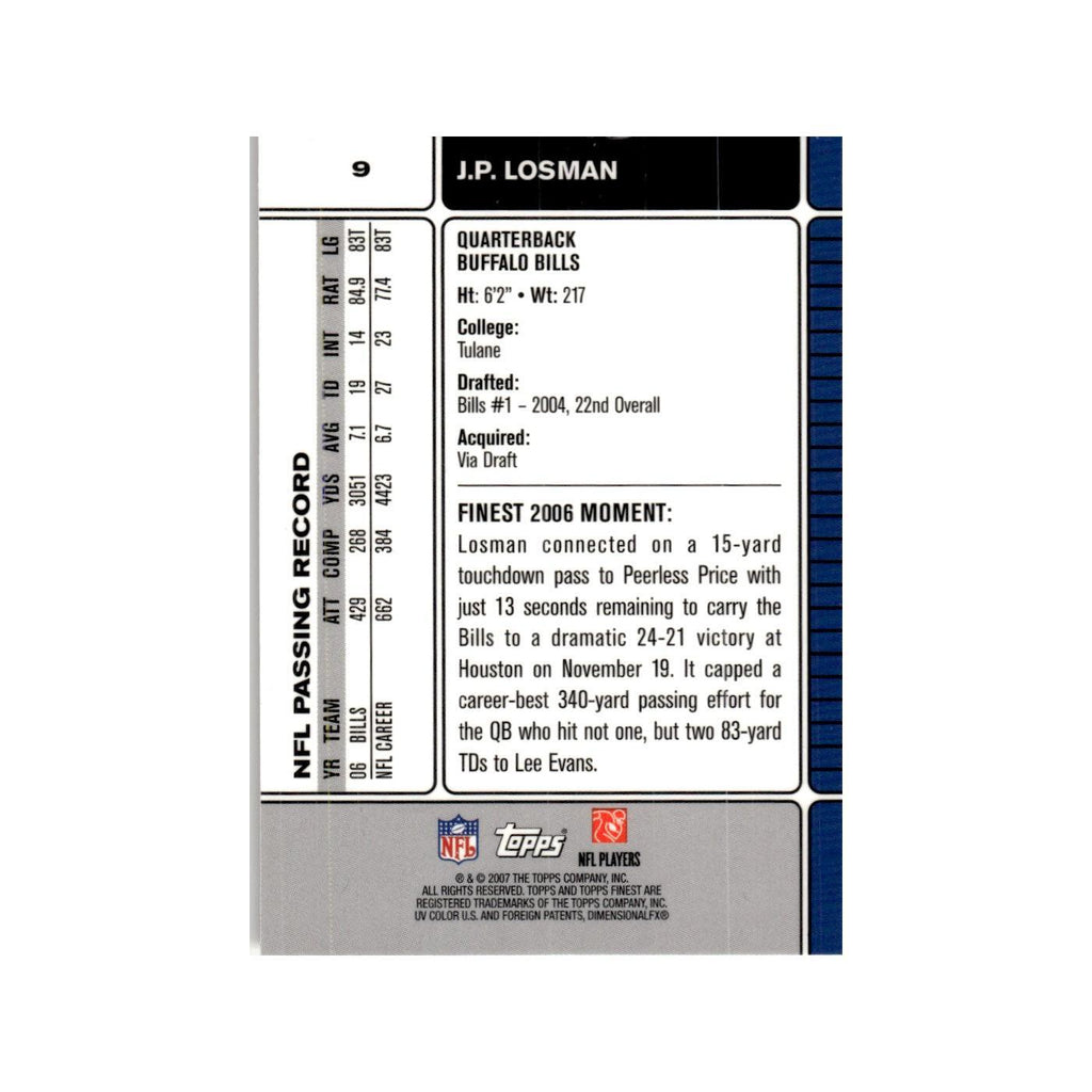 J.P. Losman  2007 Topps Finest #9 Football Card NM