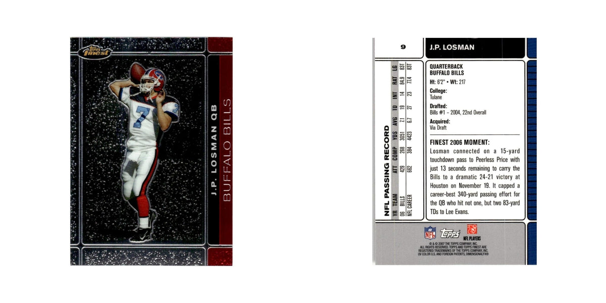 J.P. Losman  2007 Topps Finest #9 Football Card NM