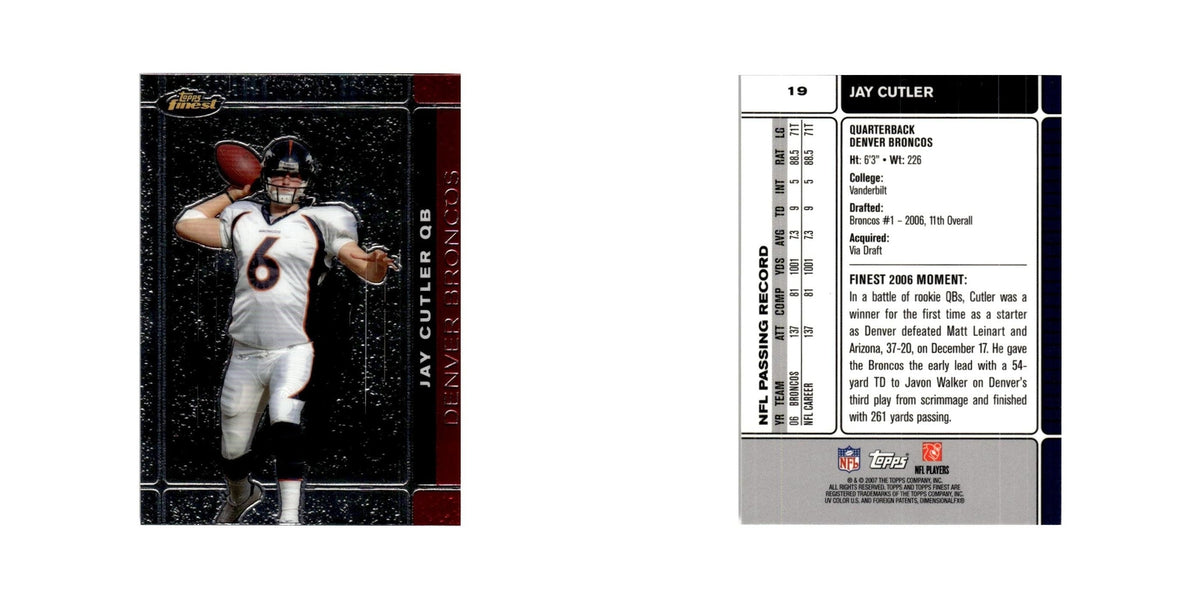 Jay Cutler 2007 Topps Finest #19 Football Card NM