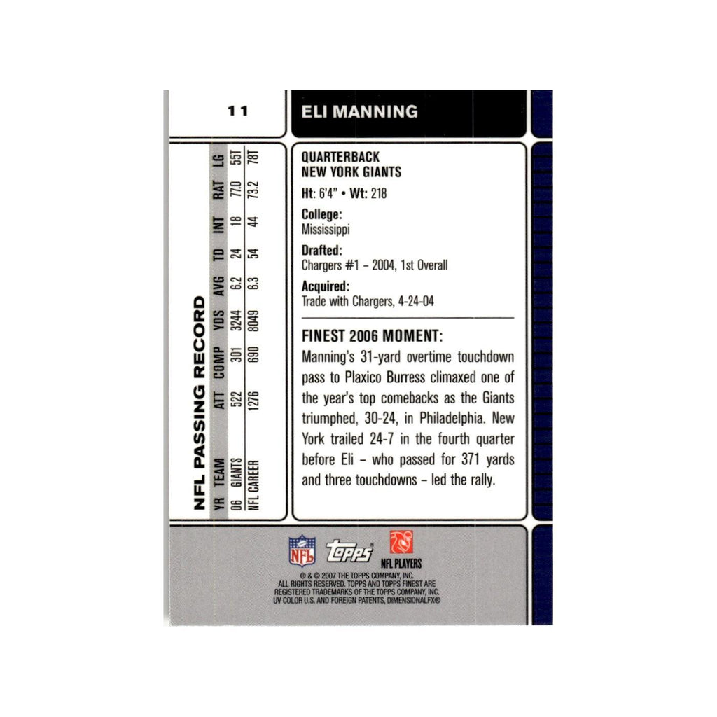 Eli Manning 2007 Topps Finest #11 Football Card NM