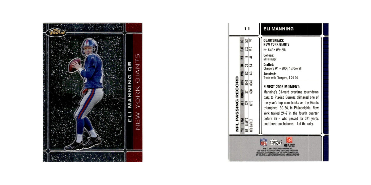 Eli Manning 2007 Topps Finest #11 Football Card NM