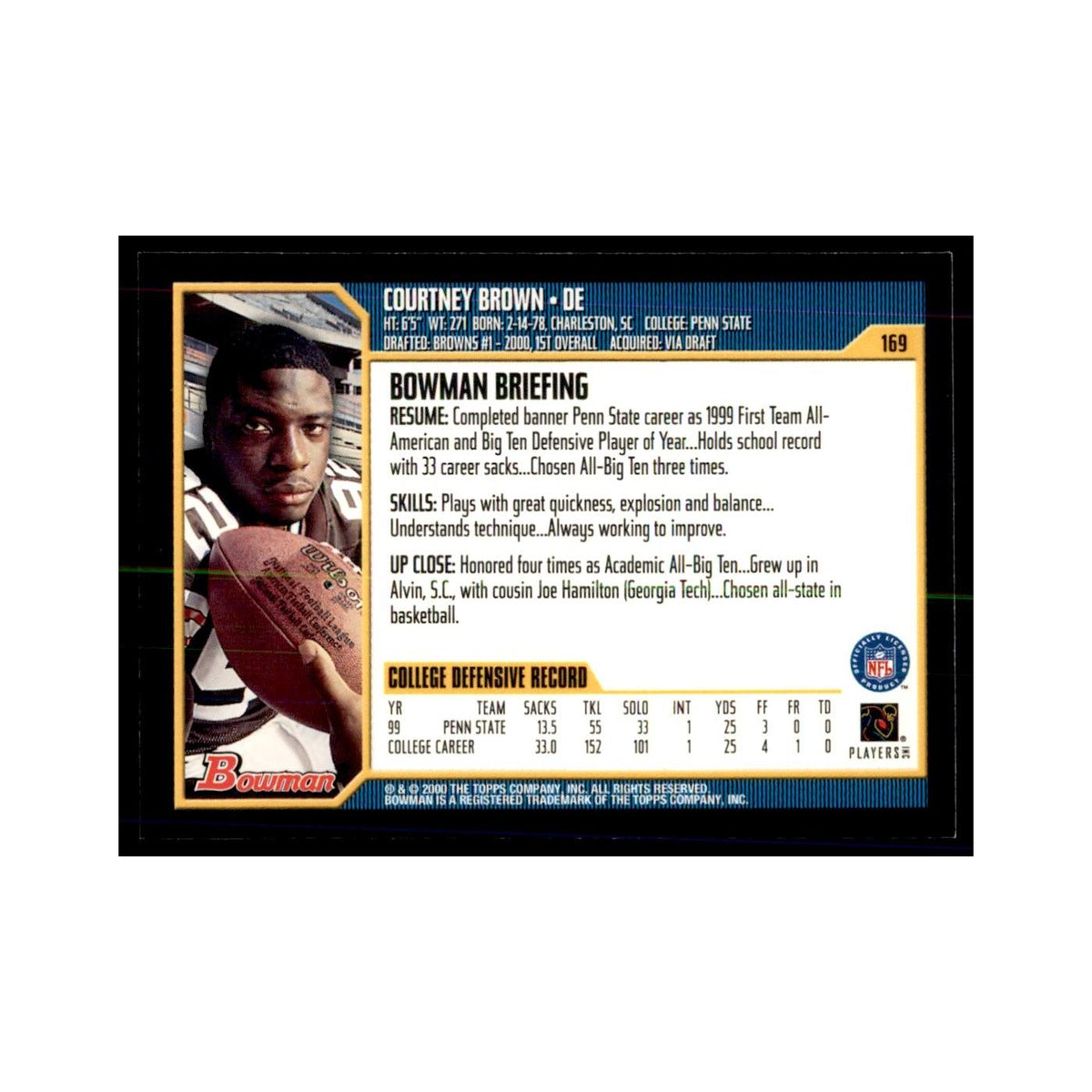2000 Bowman Courtney Brown RC Football Cards #169