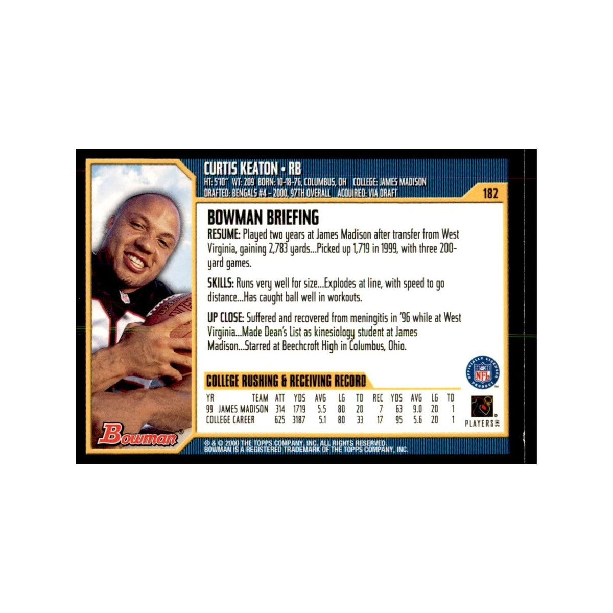 2000 Bowman Curtis Keaton RC Football Cards #182