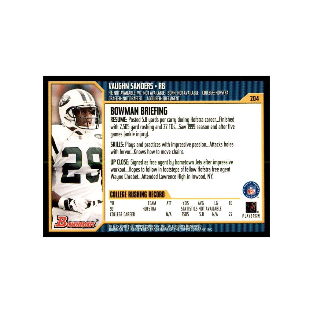 2000 Bowman Vaughn Sanders RC Football Cards #204