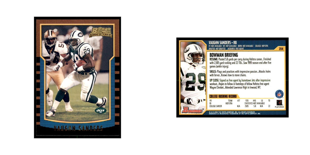 2000 Bowman Vaughn Sanders RC Football Cards #204