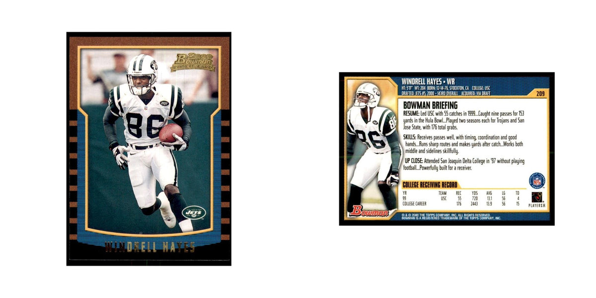 2000 Bowman Windrell Hayes RC Football Cards #209