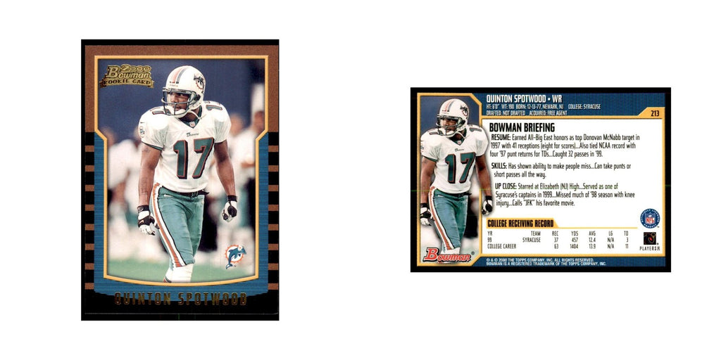 2000 Bowman Quinton Spotwood RC Football Cards #213