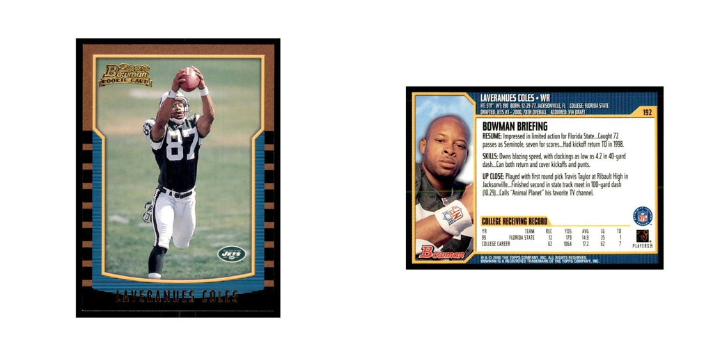 2000 Bowman Laveranues Coles RC Football Cards #192