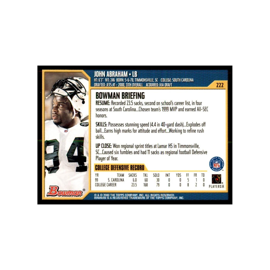 2000 Bowman John Abraham RC Football Cards #222