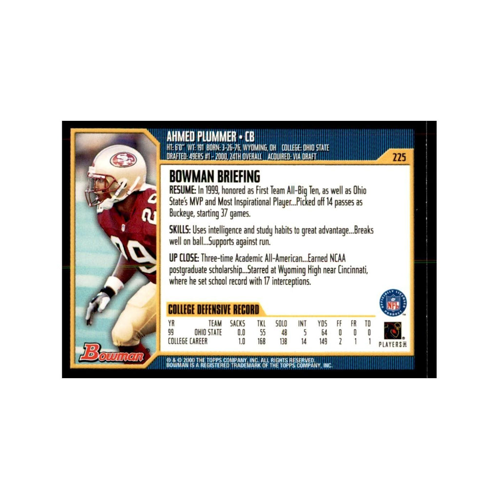 2000 Bowman Ahmed Plummer RC Football Cards #225