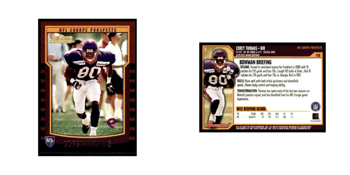 2000 Bowman Corey Thomas RC Football Cards #158