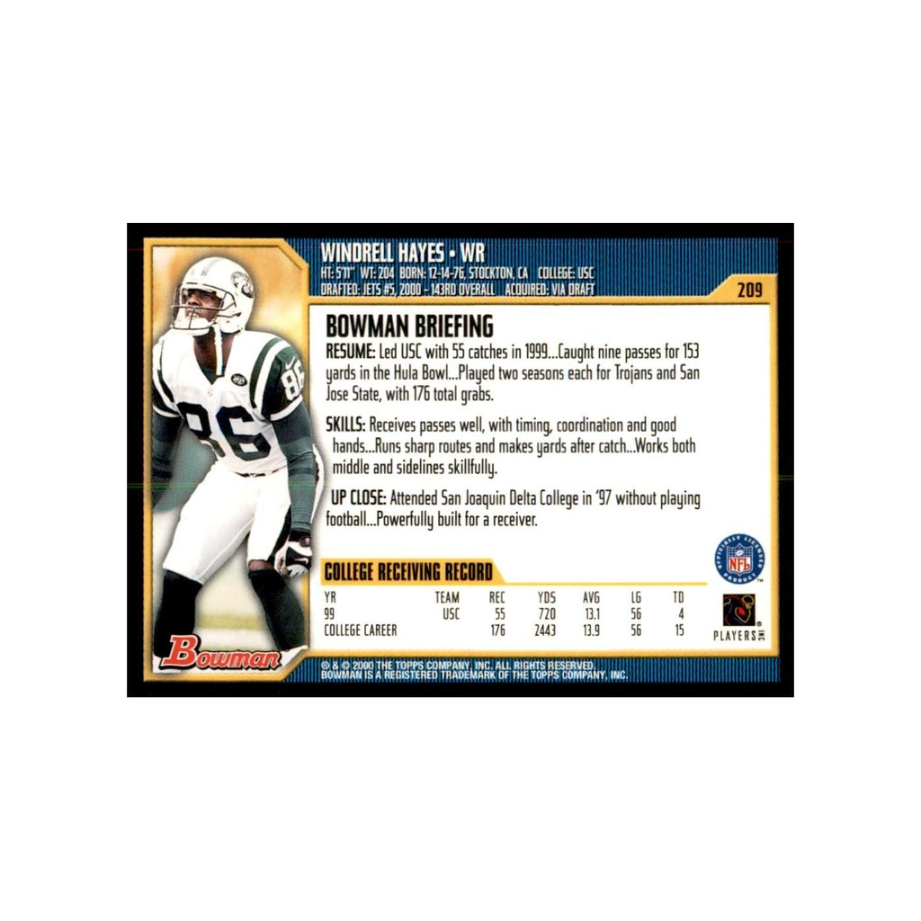 2000 Bowman Windrell Hayes RC Football Cards #209