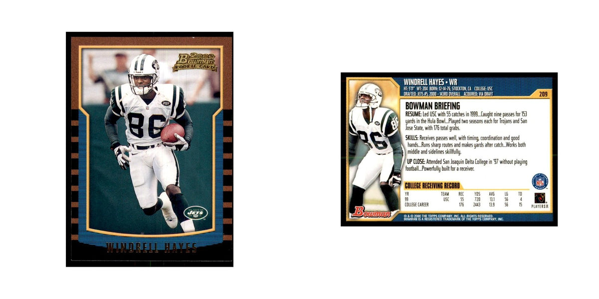 2000 Bowman Windrell Hayes RC Football Cards #209