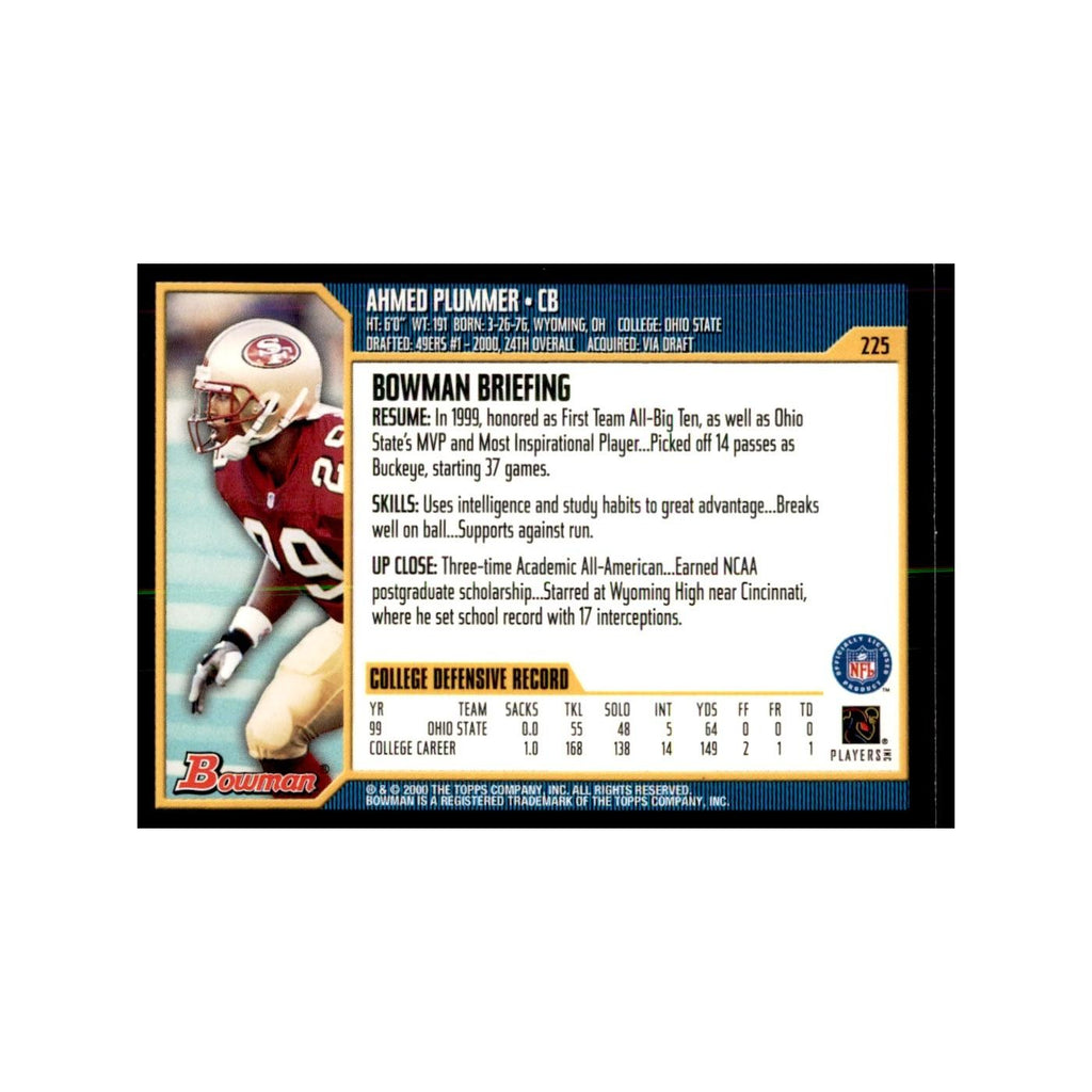 2000 Bowman Ahmed Plummer RC Football Cards #225