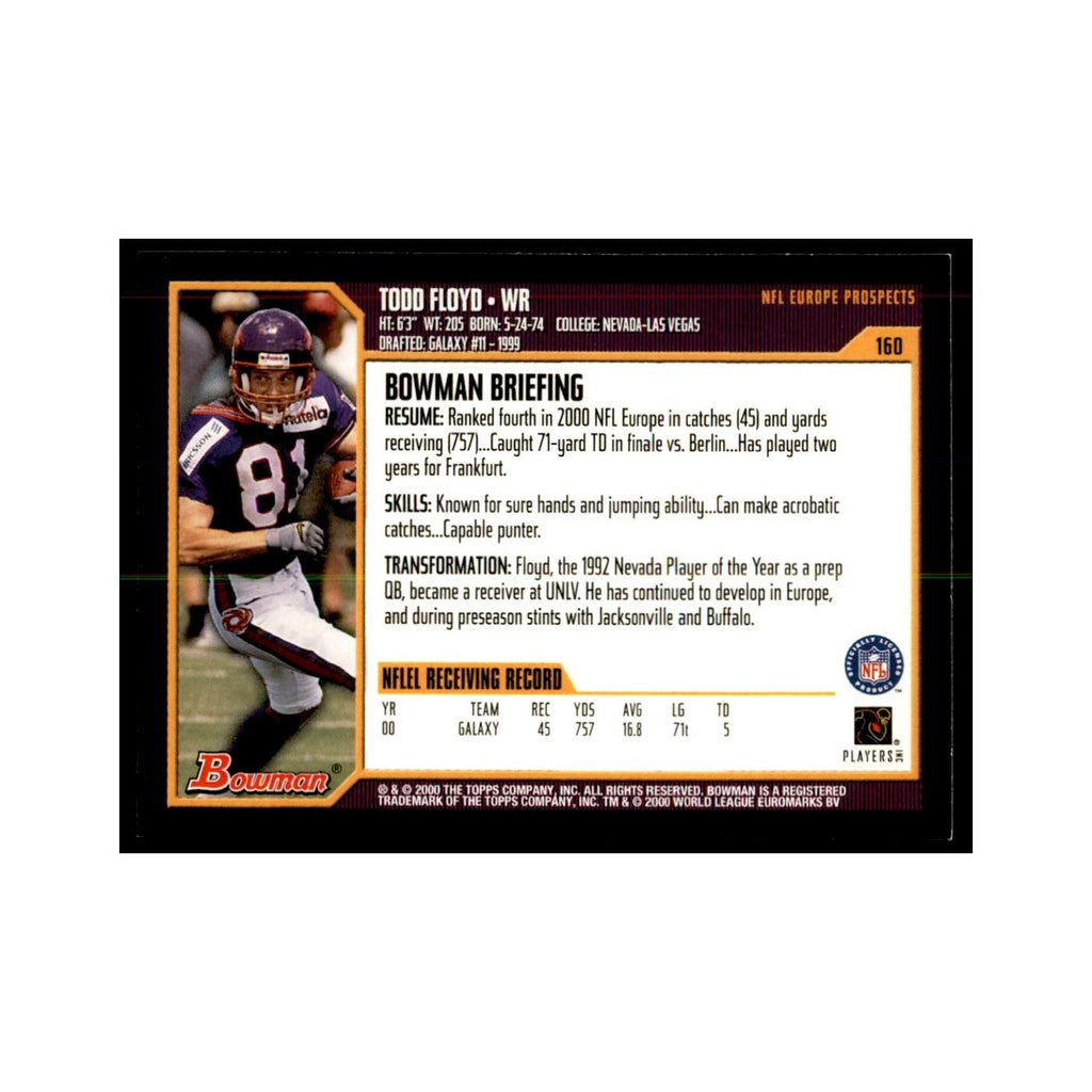2000 Bowman Todd Floyd RC Football Cards #160