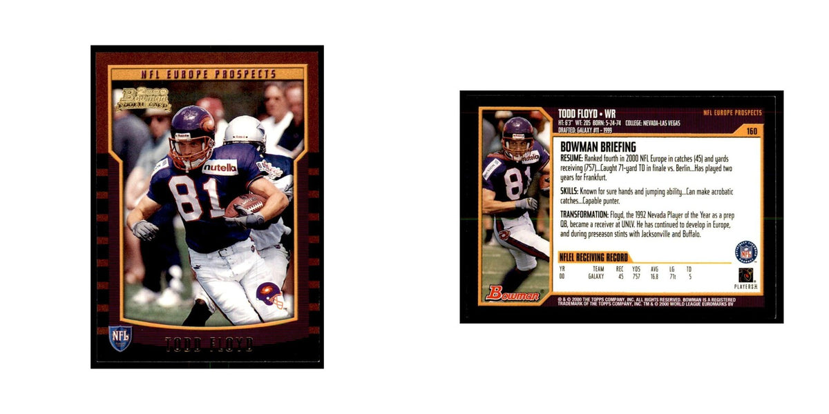 2000 Bowman Todd Floyd RC Football Cards #160