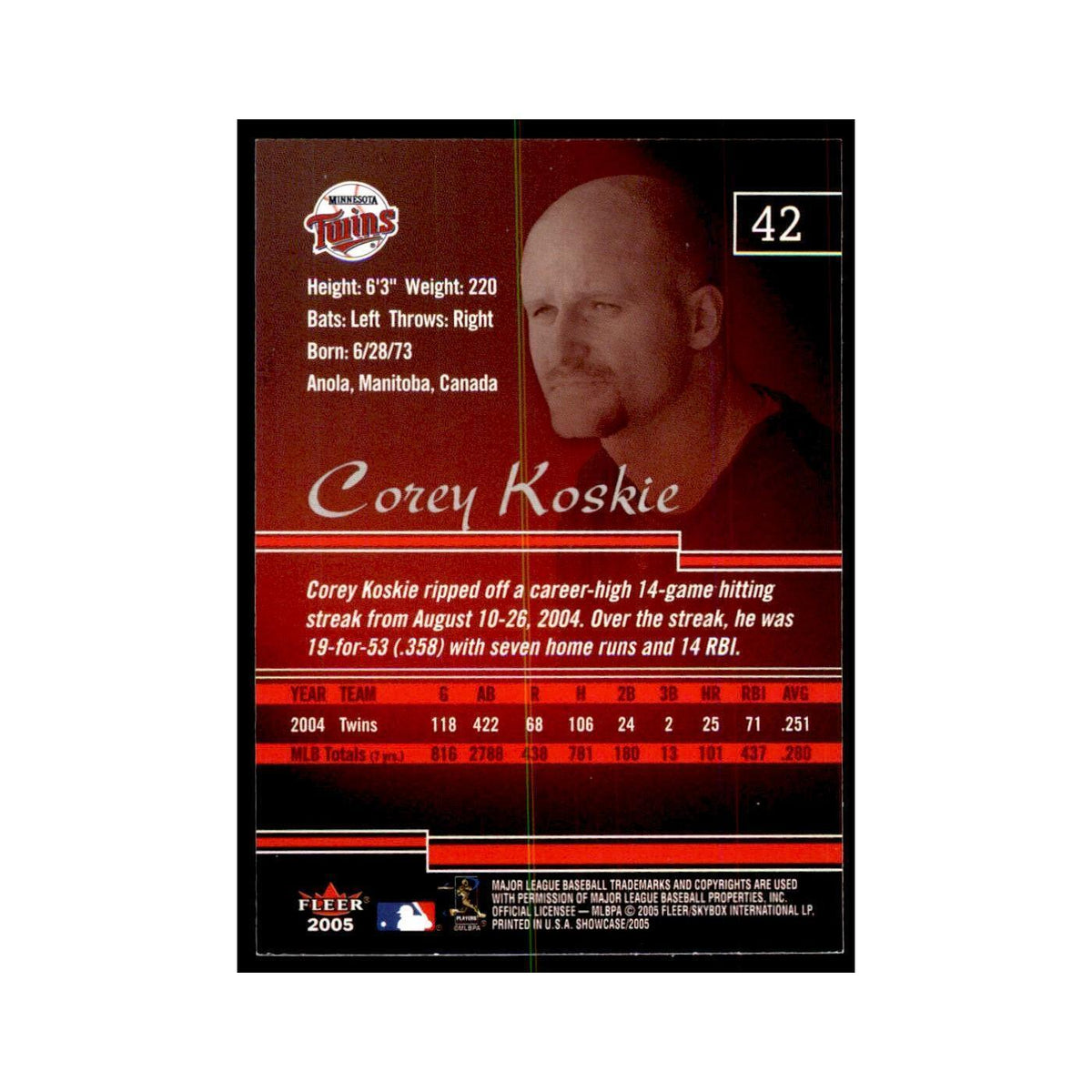 2005 Fleer Showcase Corey Koskie Baseball Cards #42