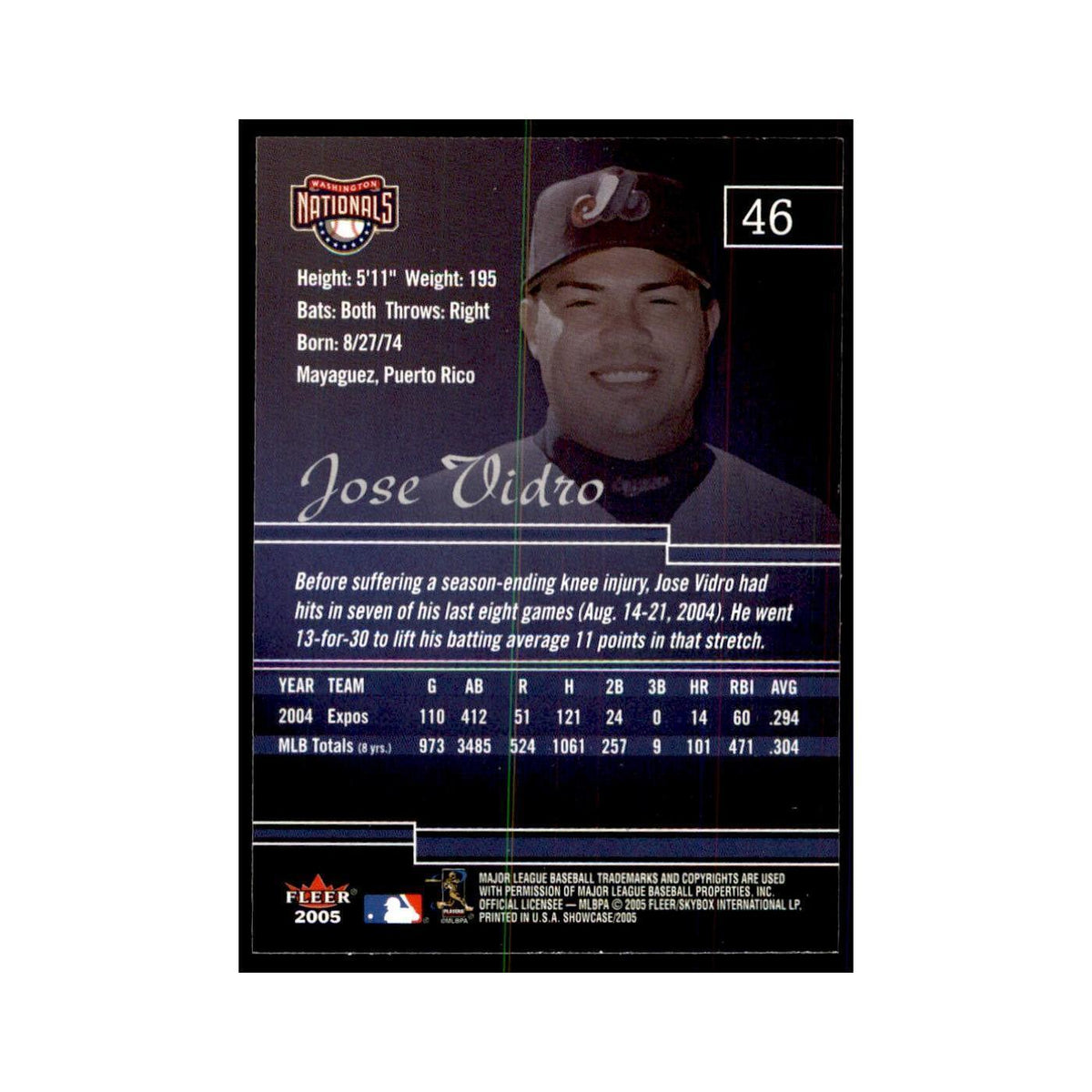 2005 Fleer Showcase Jose Vidro Baseball Cards #46