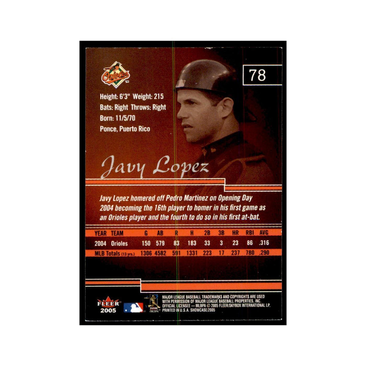 2005 Fleer Showcase Javy Lopez Baseball Cards #78