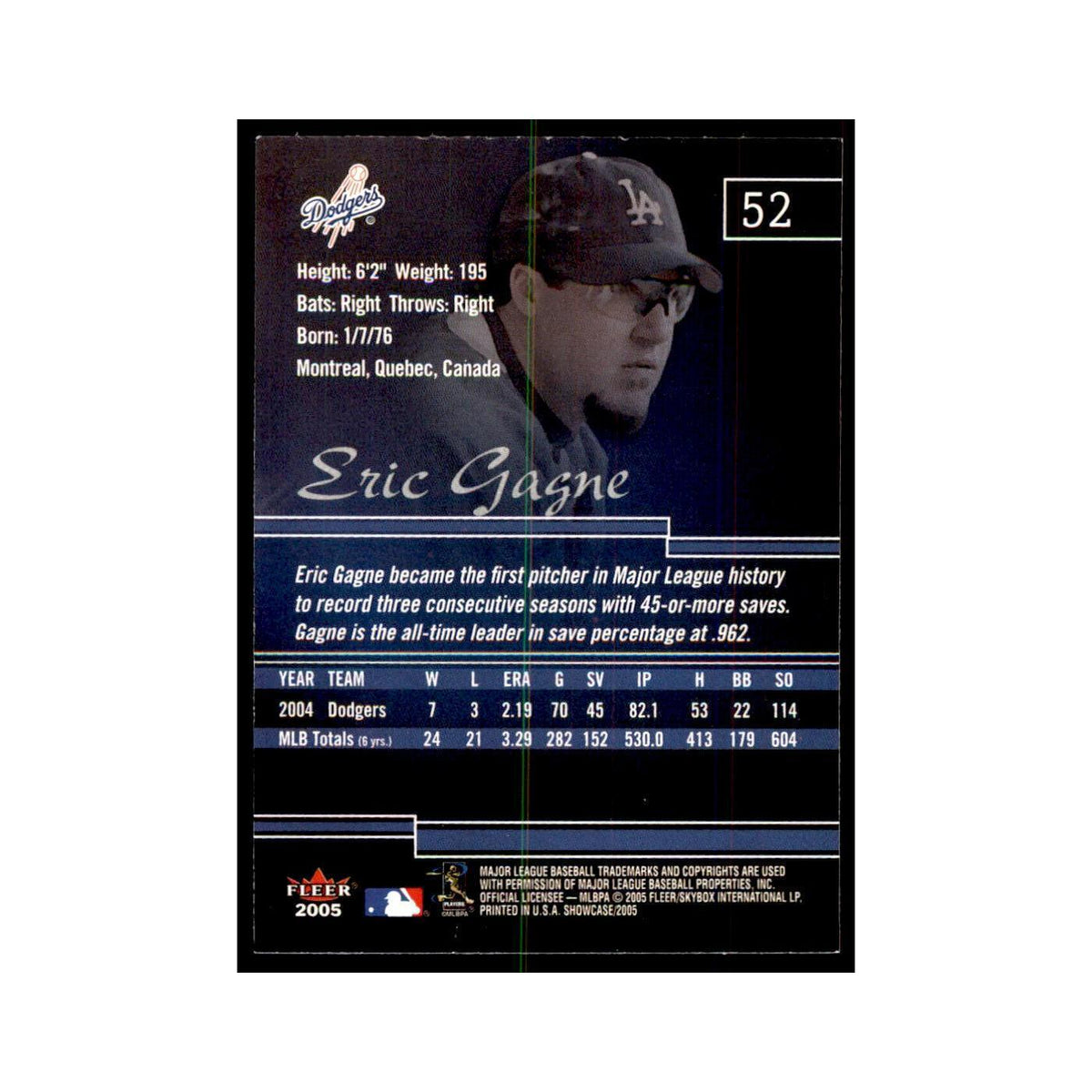2005 Fleer Showcase Eric Gagne Baseball Cards #52
