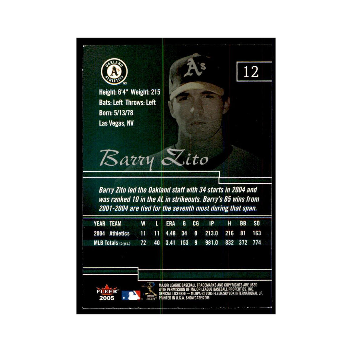 2005 Fleer Showcase Barry Zito Baseball Cards #12