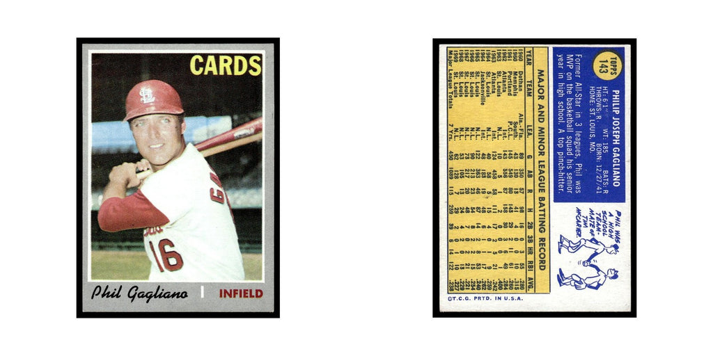 1970 Topps (Damaged) Phil Gagliano Cardinals #143