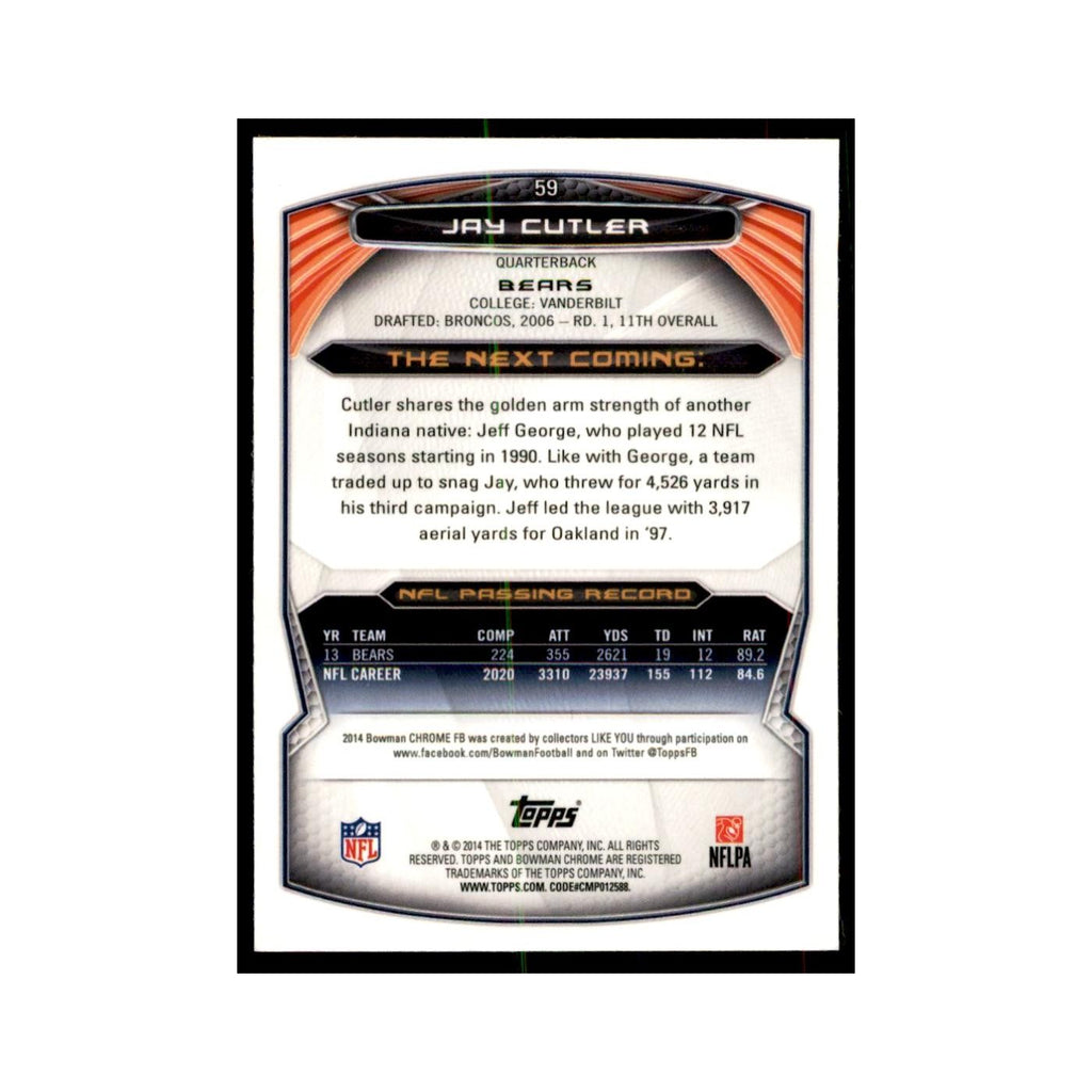 2014 Bowman Chrome Refractor Jay Cutler Football Cards #59