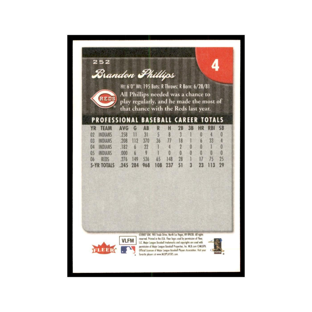2007 Fleer Brandon Phillips Baseball Cards #252
