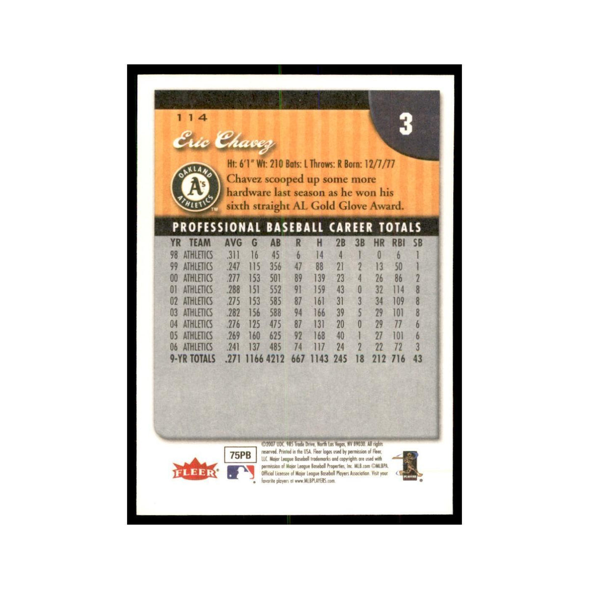 2007 Fleer Eric Chavez Baseball Cards #114