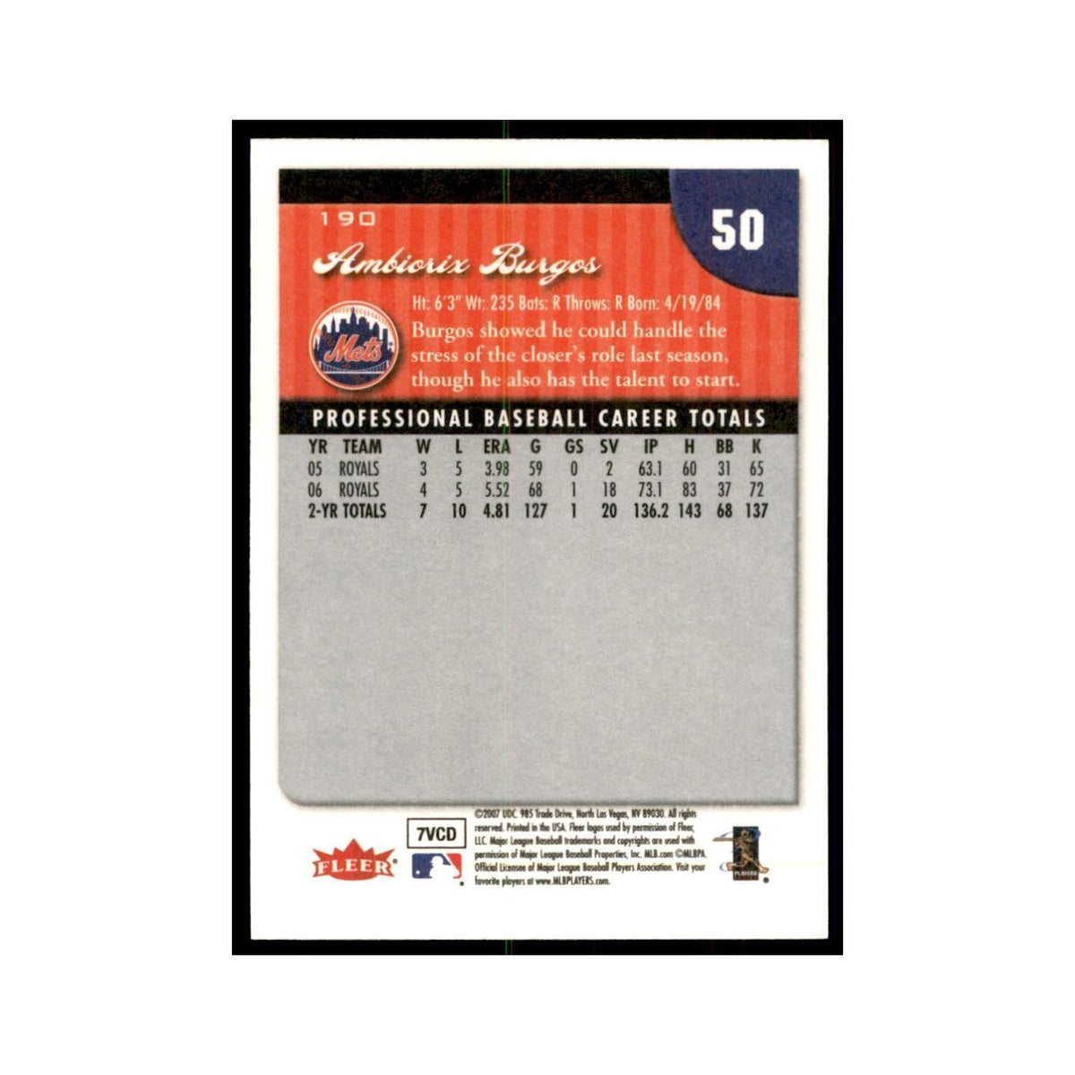 2007 Fleer Ambiorix Burgos Baseball Cards #190