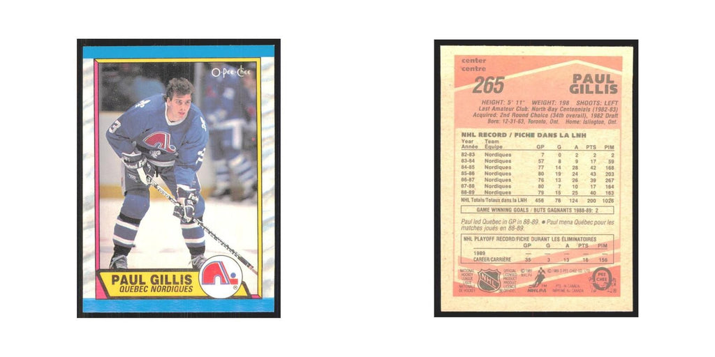 1989 O-Pee-Chee Paul Gillis Quebec Nordiques #265