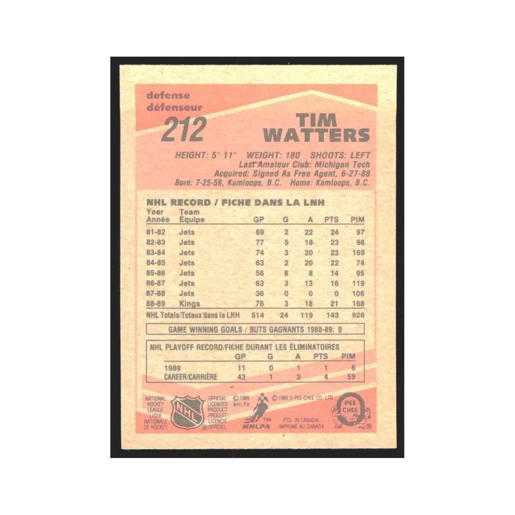 1989 O-Pee-Chee Tim Watters Los Angeles Kings #212