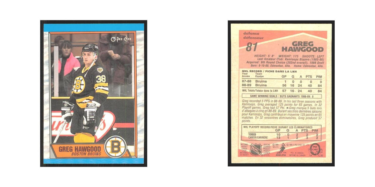1989 O-Pee-Chee Greg Hawgood Boston Bruins #81
