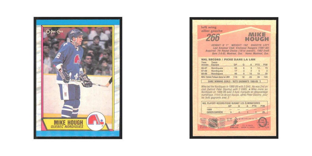 1989 O-Pee-Chee Mike Hough Quebec Nordiques #266