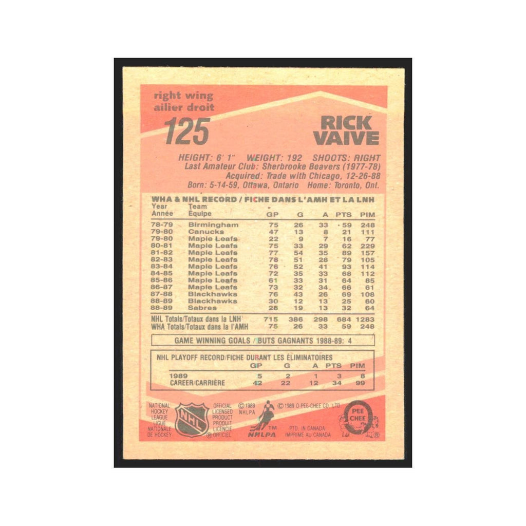 1989 O-Pee-Chee Rick Vaive Buffalo Sabres #125